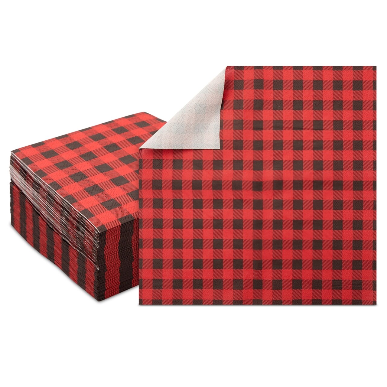100 Pack Red/Black Buffalo Plaid Napkins for Lumberjack Birthday Party Supplies, Table Decor, Baby Shower, 6.5 Inches